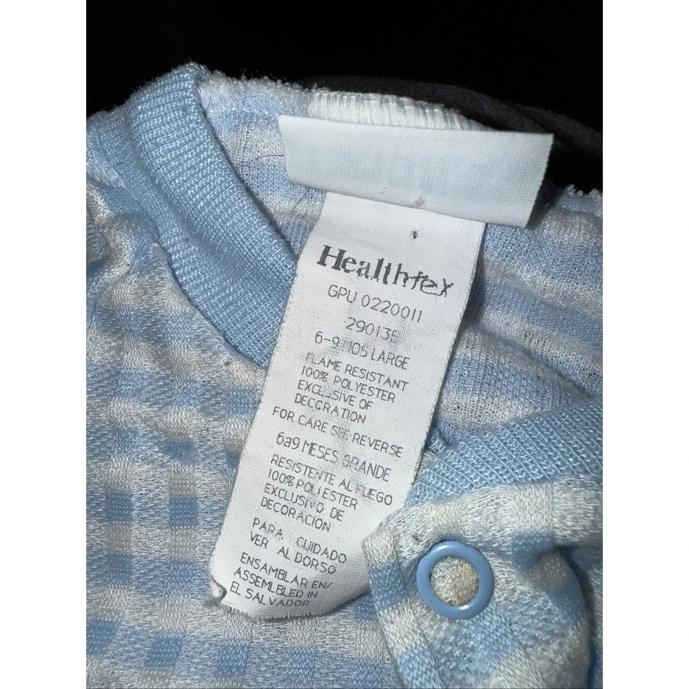Vintage Health-tex Baby White & Blue Footed‎ Sleeper Outfit Appliqué Bear